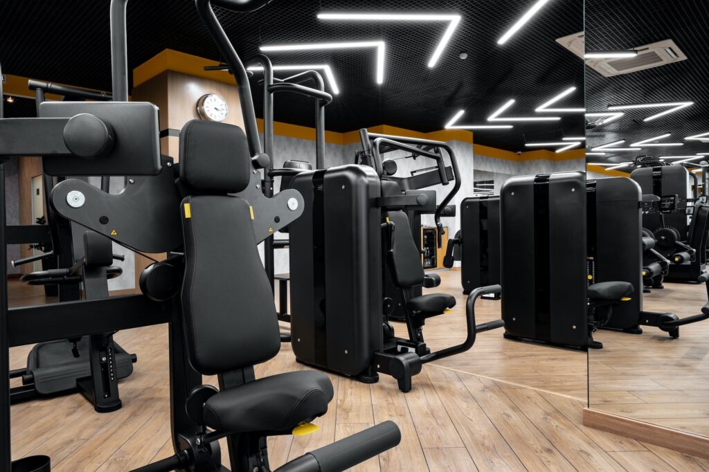 Modern gym interior with new fitness equipment